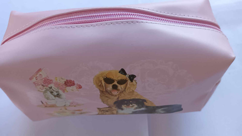 Cute Pink Makeup Bag with Doggies