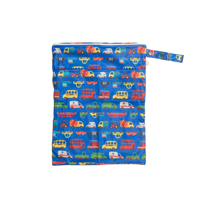 Nestling Double Pocket Wet Bag - Navy Vehicles