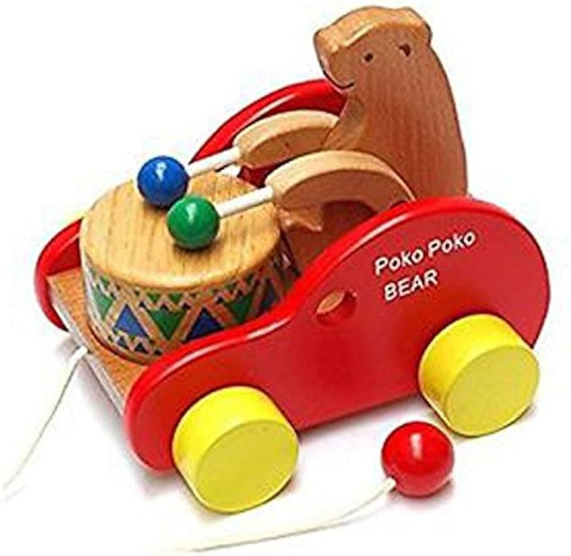 Poko Bear Drummer Car Toy Wooden Push Pull Toys