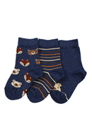 Columbine | 3 Pk cotton socks-Animal Faces Navy