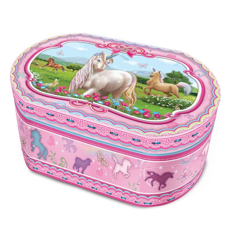 Oval Shaped Musical Jewellery Box - Unicorn