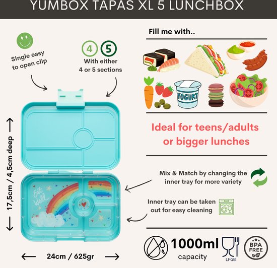 Yumbox Tapas 4C - Antibes Blue (Rainbow Tray)