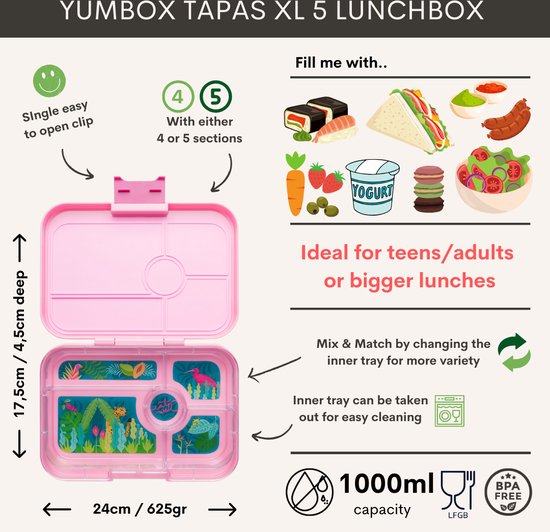 Yumbox Tapas 5C - Capri Pink (Jungle Tray)