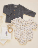 Quincy Mae | Collared Romper French Floral - Natural