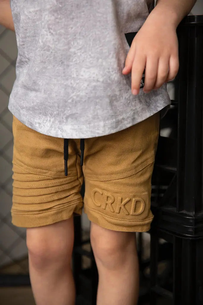 Cracked Soda | Knox Embossed Denim Short Tan-Baby