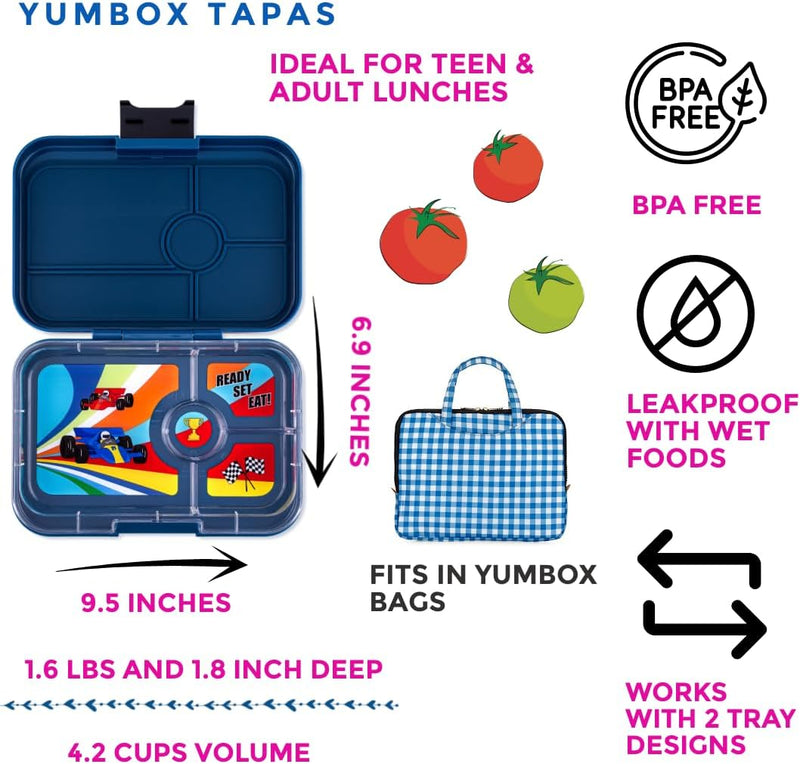 Yumbox Tapas Size - 4 Compartment  Bento Lunch - Race cars