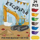 Construction Party Game - 24pcs Pin the Bucket on The Excavator Game Set