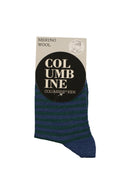 Columbine | Merino crew sock-Stripe Denim/Forest Green