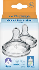 Dr Brown's  Wide Neck Level 4 9 Months+ Teat 2 Pack