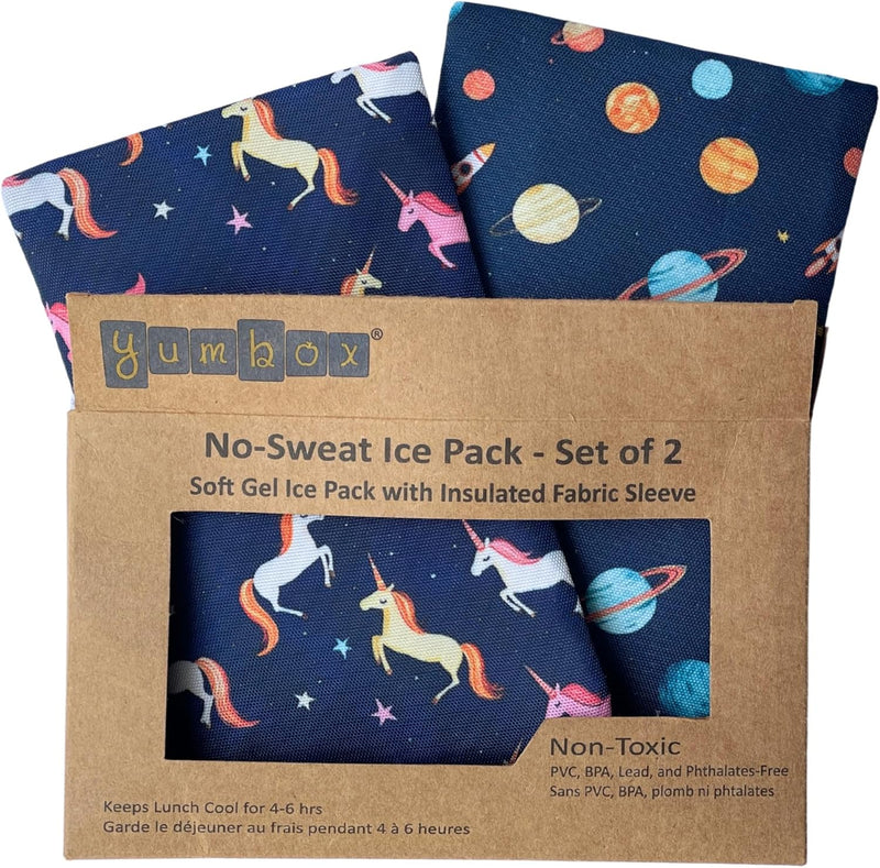 Yumbox Soft Gel Ice Packs with Insulated Fabric Sleeves –Space & unicorns- 2 Pack