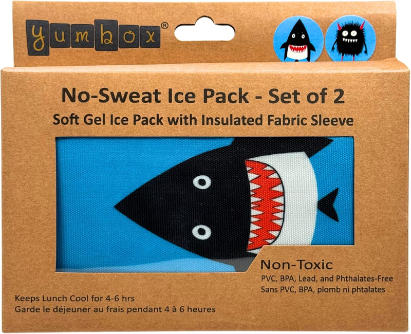 Yumbox Soft Gel Ice Packs with Insulated Fabric Sleeves –Monster & Shark- 2 Pack