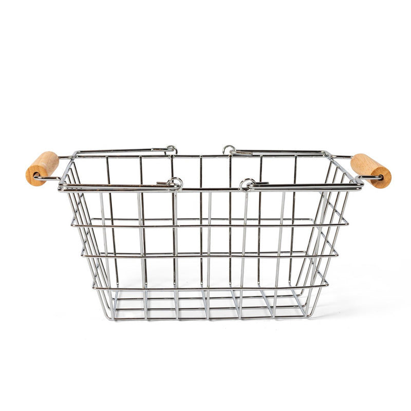 MamaMemo Metal Shopping Basket with Wooden Handle