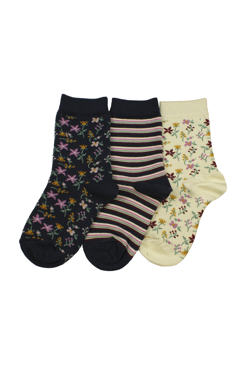 Columbine | Bamboo Cotton Socks-Floral Navy/Cream