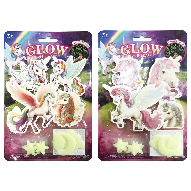 Wall Stickers Glow in Dark Horses/Unicorns 2asst