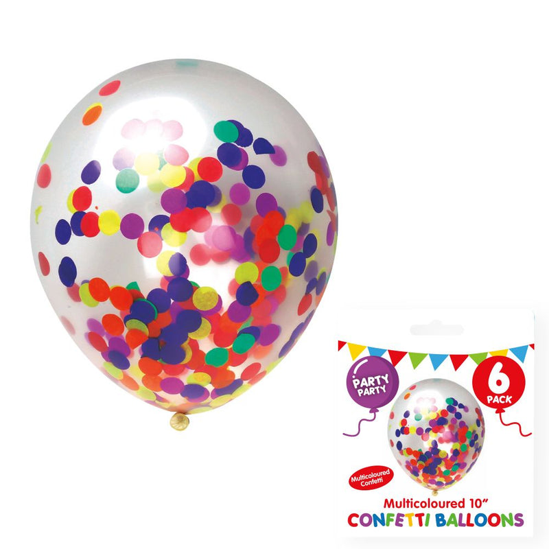 BALLOONS CONFETTI COLOURFUL 25CM 6PC