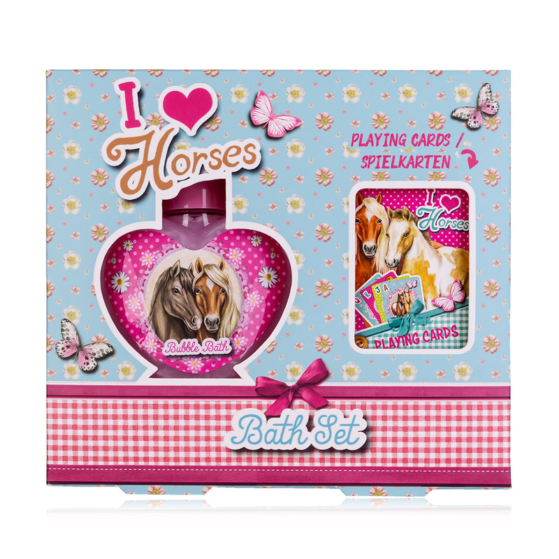 I LOVE HORSES Bath set 80ml Bubble Bath & Playing Cards