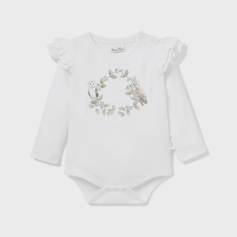 Aster & Oak | Barn Owl Print Onesie Bodysuit