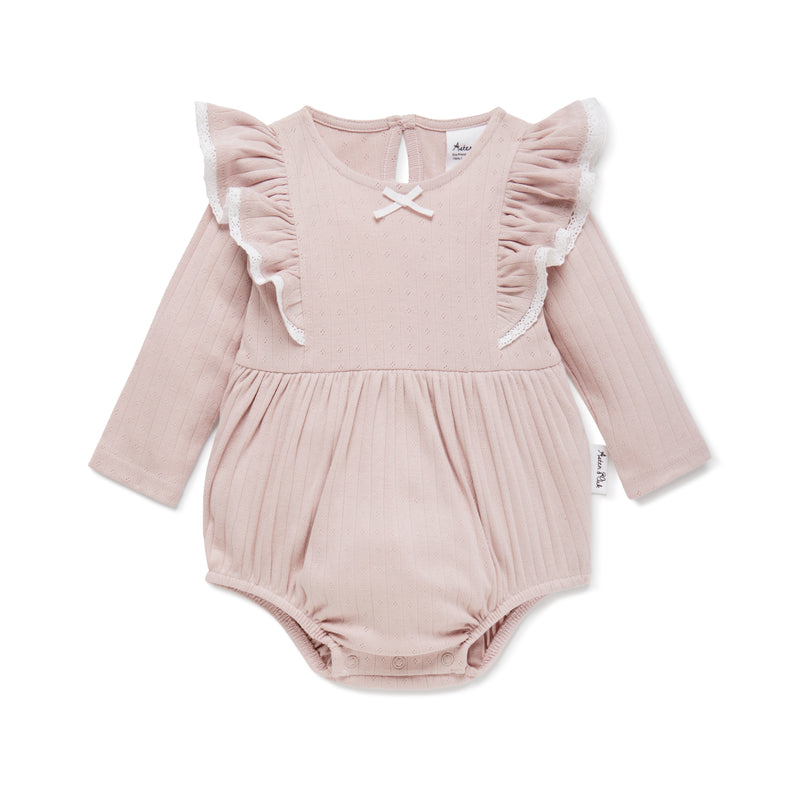 Aster & Oak | Baby Girls Pale Mauve Bubble Romper RRP $64.99