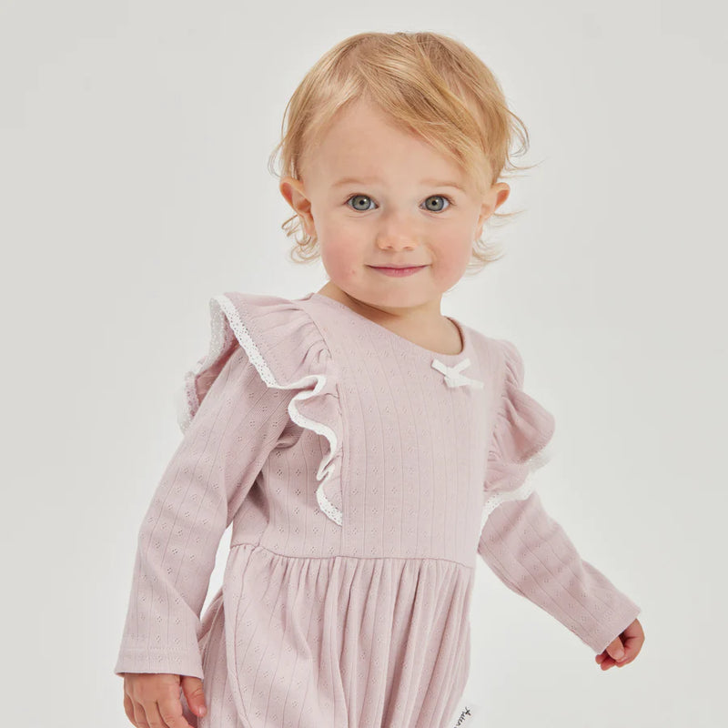 Aster & Oak | Baby Girls Pale Mauve Bubble Romper RRP $64.99