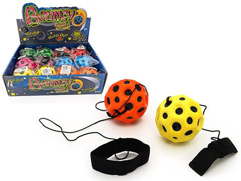 BOUNCY DIMPLE BALL W/WRISTBAND (6 ASSTD) – 6.5cm