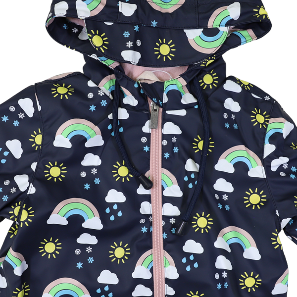 Korango | Sunshine & Rainbows Polar Fleece Lined Zip Rain Suit - Peacoat