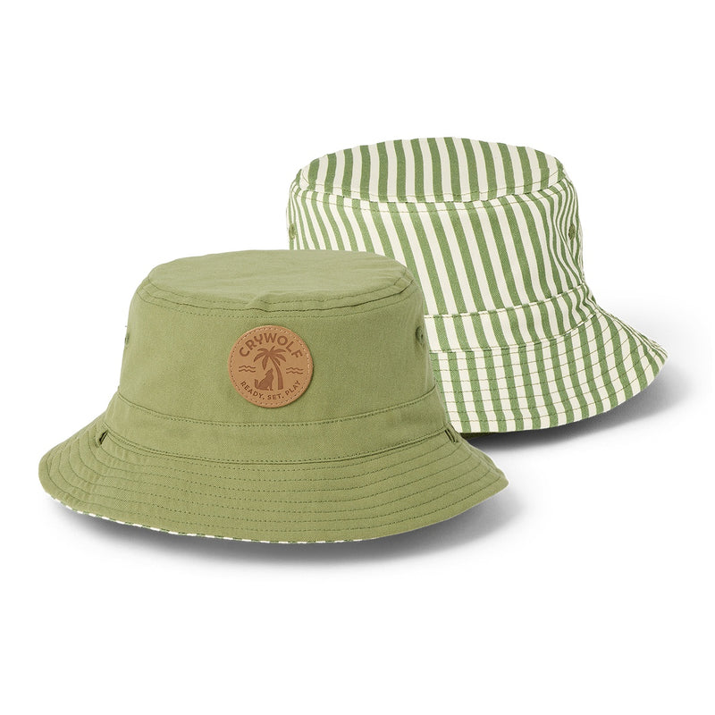 Crywolf | Reversible Bucket Hat - Green Coastal Stripe