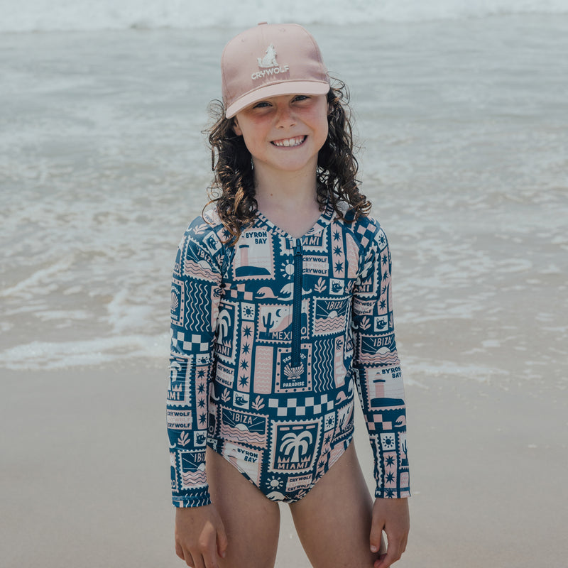 Crywolf | Girls L/S Swimsuit - Blush Postcards