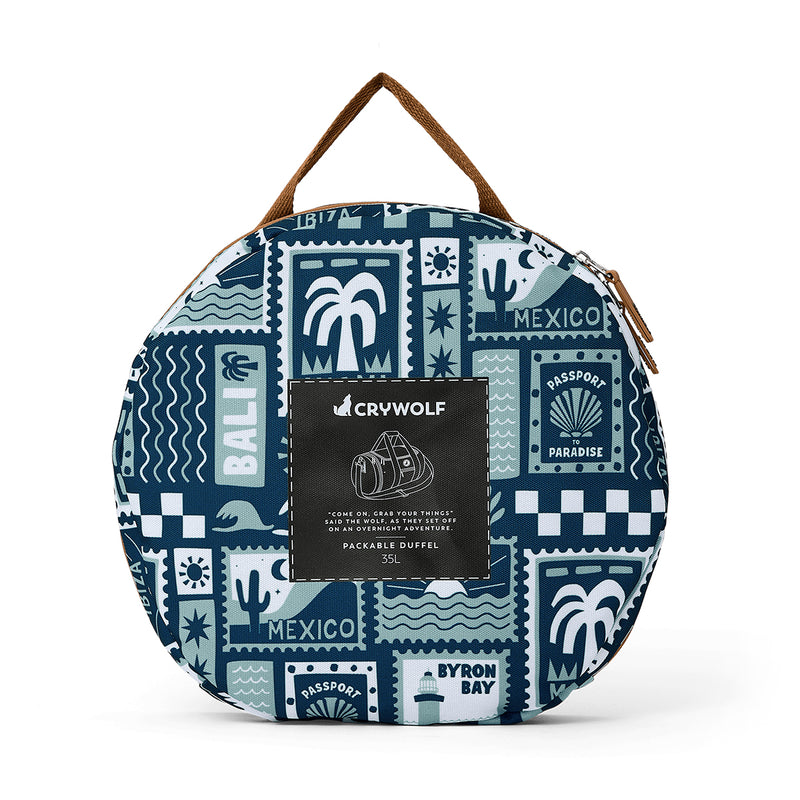 Crywolf | Packable Duffel Bag - Blue Postcards