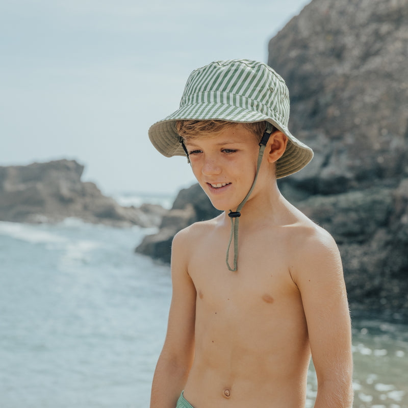 Crywolf | Reversible Bucket Hat - Green Coastal Stripe