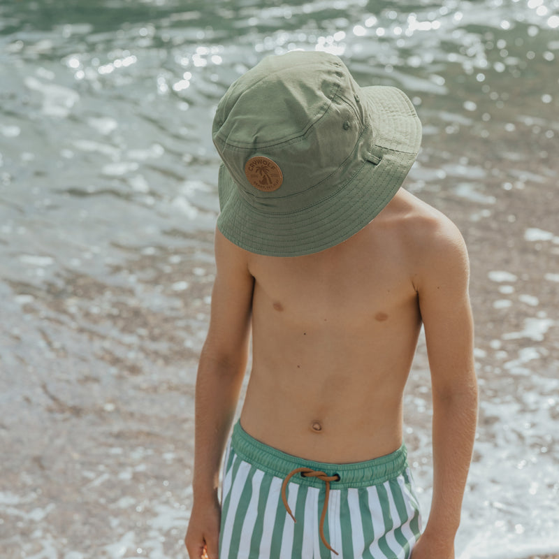 Crywolf | Reversible Bucket Hat - Green Coastal Stripe