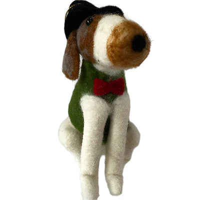 Christmas Felted Decoration - Dog with Top Hat