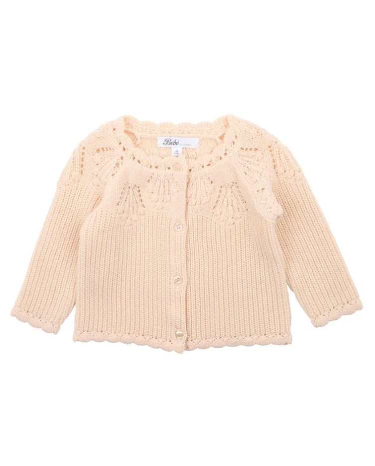 Bébé | 100% Cotton Knitted Baby Cardigan - Double Cream