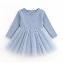 Confetti Kidz | Dusty Blue Dots - Long Sleeve Tulle Dress