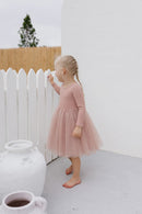 Confetti Kidz |  L/S Ribbed Tulle Dress - Dusty Pink Ribbed Tulle Dress