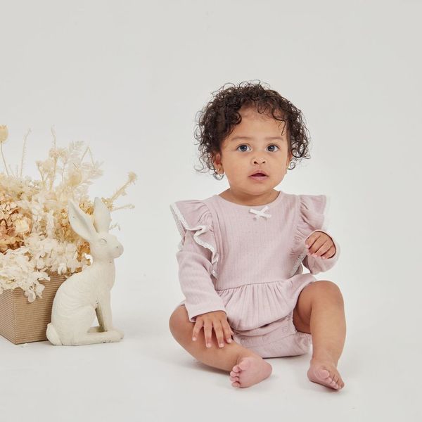 Aster & Oak | Baby Girls Pale Mauve Bubble Romper RRP $64.99