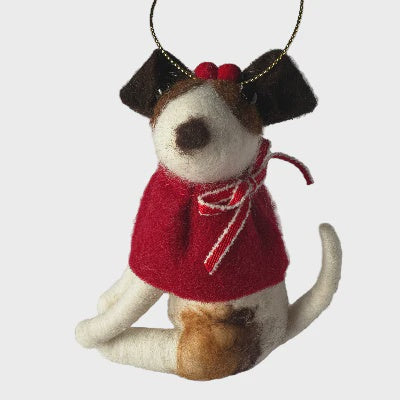Christmas Felted Decoration - Dog with Ruffle Collar