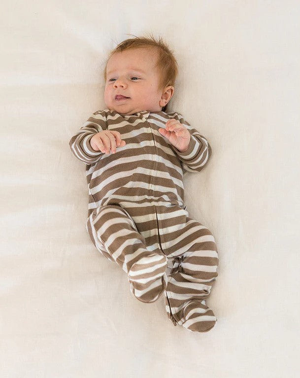 Babu | Merino Footed Onesie - Mauve Stripe