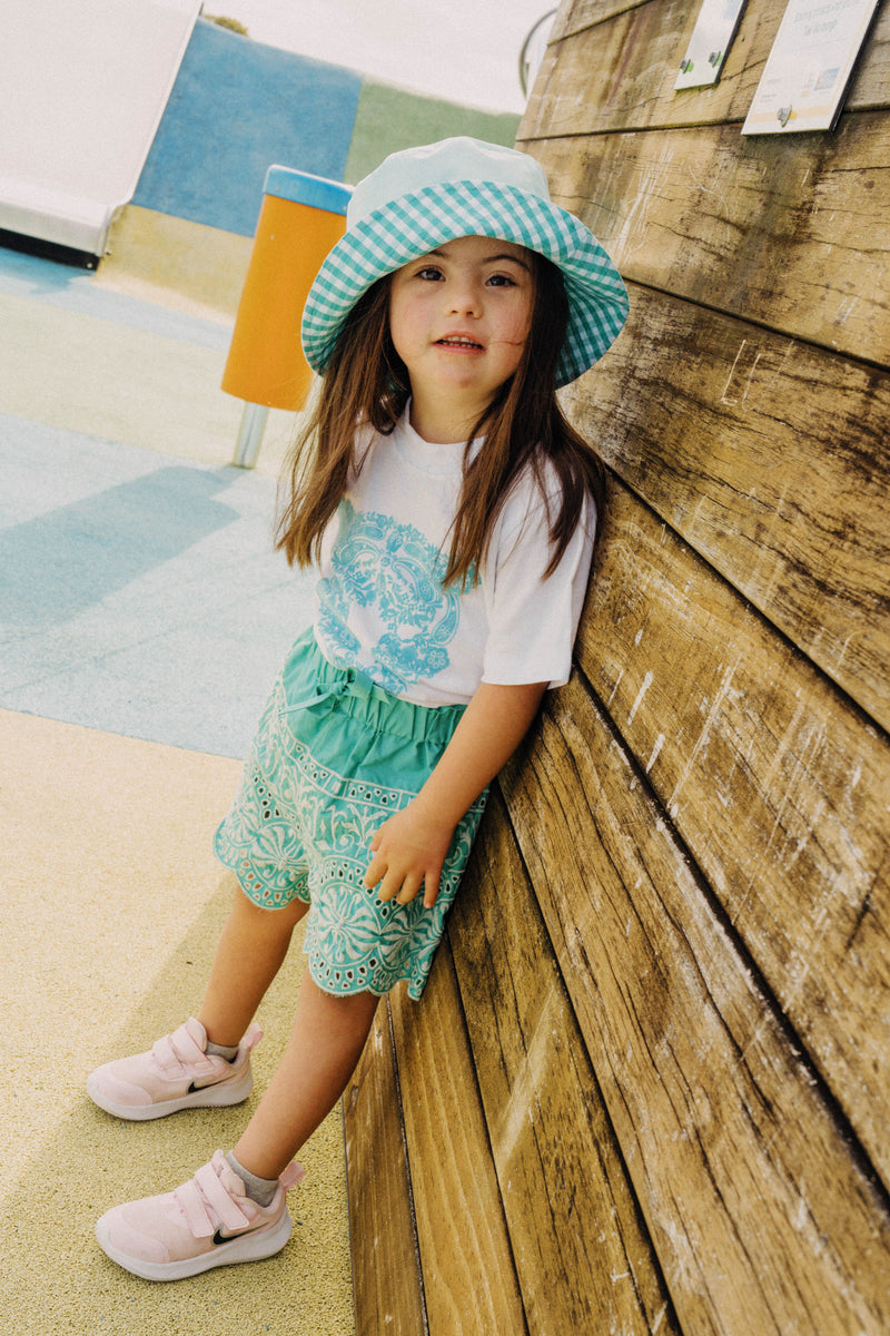 THE GIRL CLUB | Teal Border Embroidery Shorts