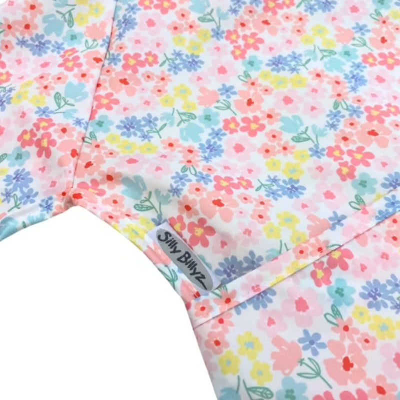 Silly Billyz |  Wipe Clean Nylon Small Long Sleeve Bib - Flower Field