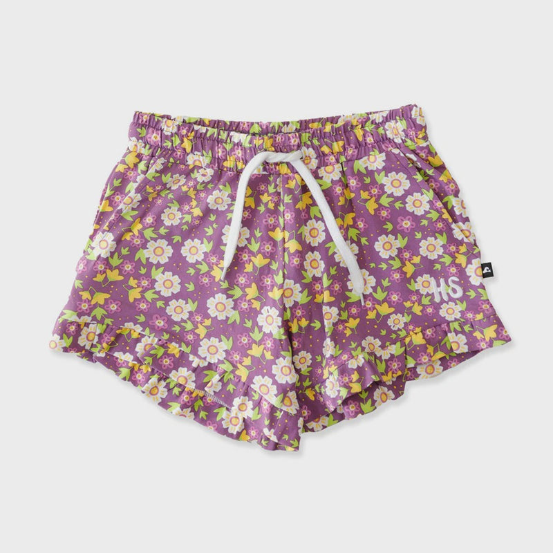 Hello Stranger | Girls Frill Shorts - Purple Floral