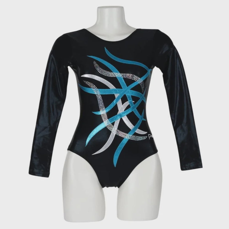 GY102-4 Child Black Turquoise Leotard - child