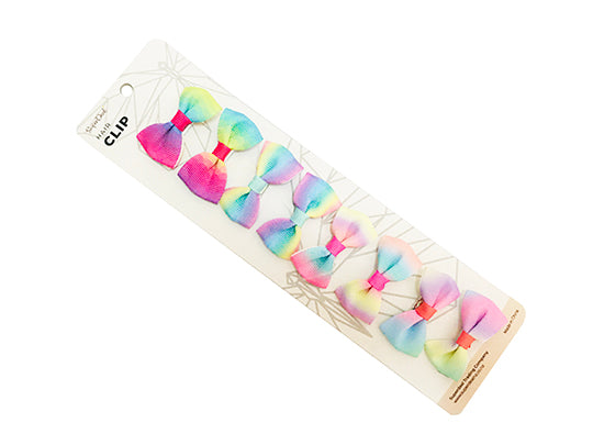 8pc Colour Ribbon Rainbow Hair Clips