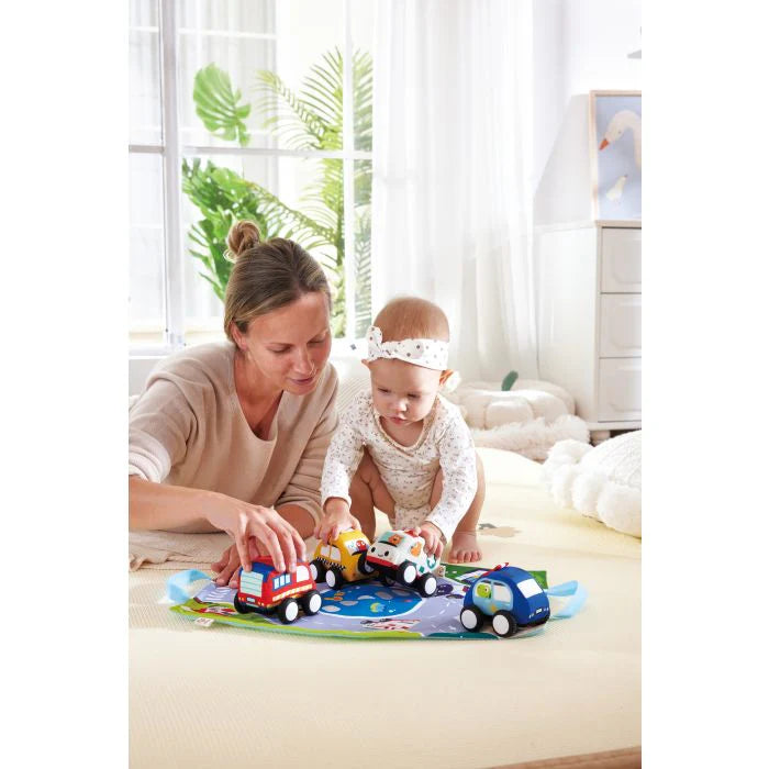 Hape | Pull-Back Plush Car Set