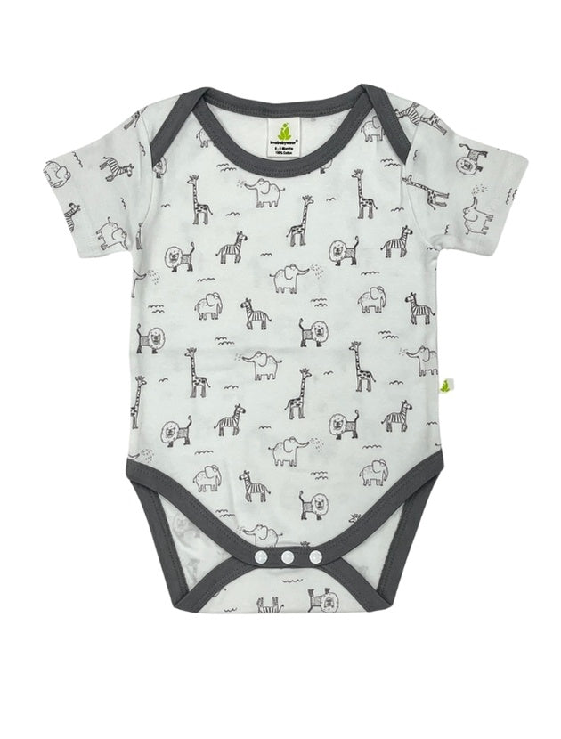 Imababywear | Baby's Short Sleeve Bodysuit - Zoo Animals