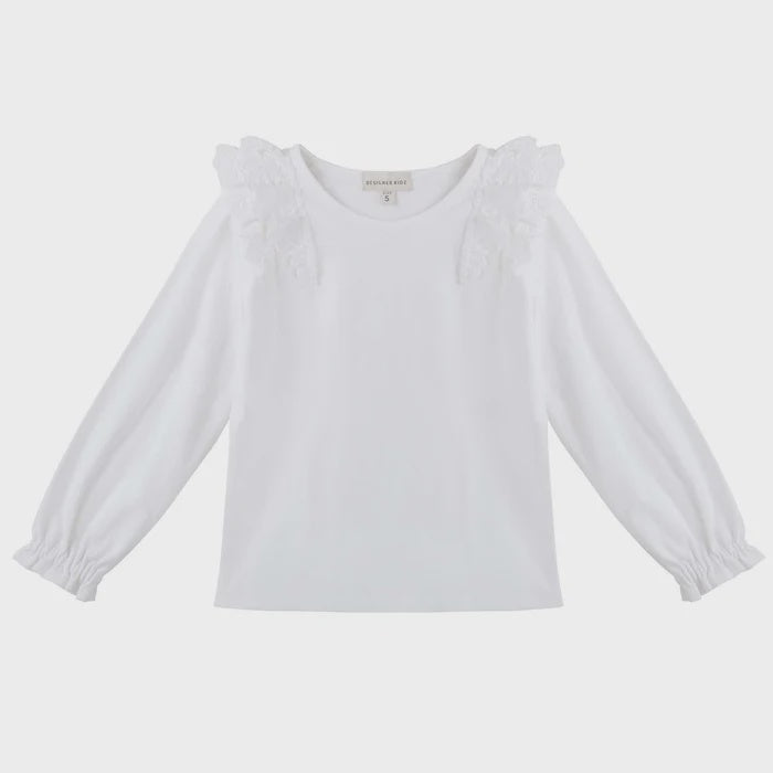 Designer Kidz | ROSALIE LACE FRILL L/S TOP - IVORY