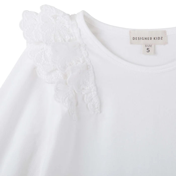 Designer Kidz | ROSALIE LACE FRILL L/S TOP - IVORY