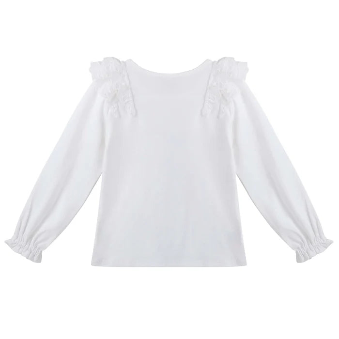 Designer Kidz | ROSALIE LACE FRILL L/S TOP - IVORY