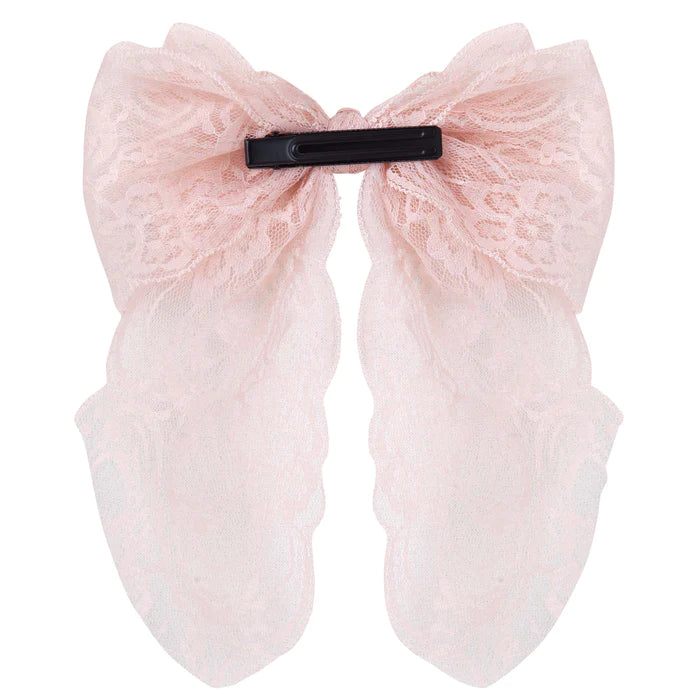 DK | SHEER LACE BOW HAIR CLIP - DUSTY PINK