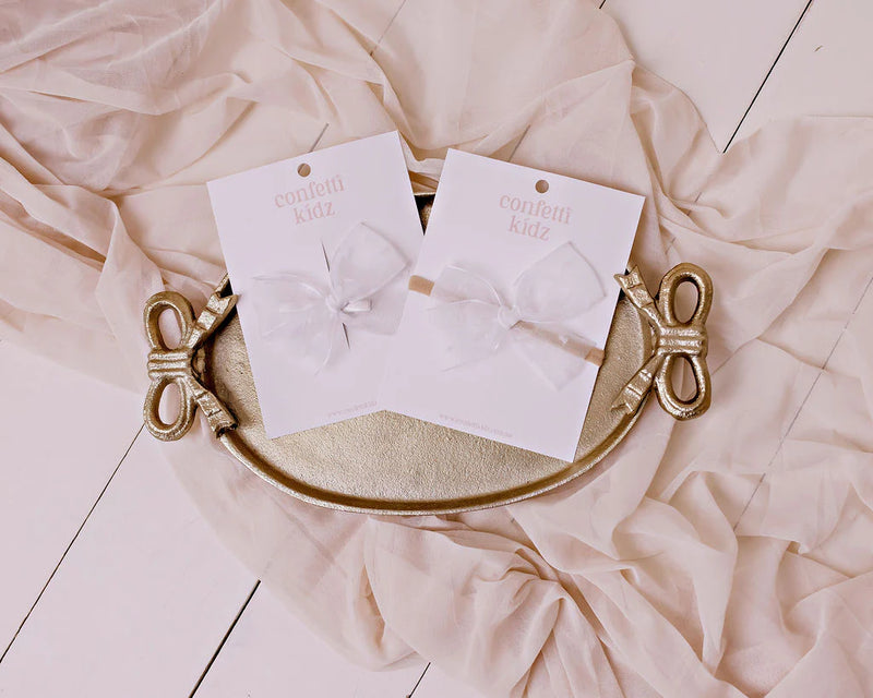Confetti Kidz | Specialty Bow - White Organza - Clip