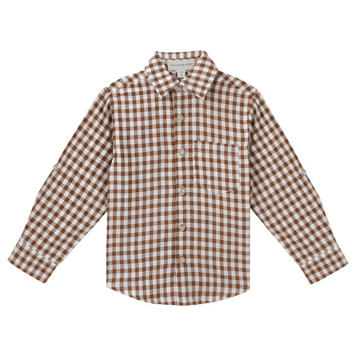 DESIGNER KIDZ | OLIVER L/S BUTTON SHIRT - COCOA GINGHAM